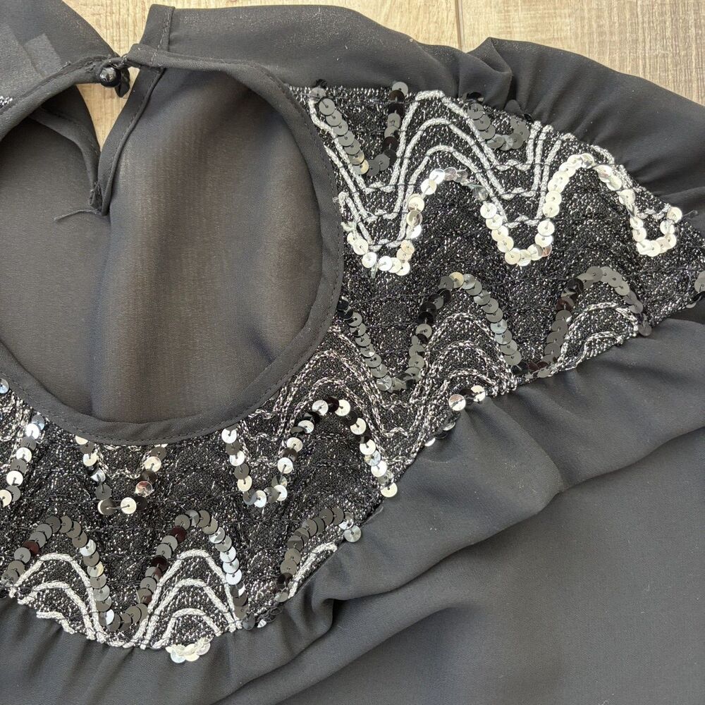 Vtg 80s Blouse Sz 18 Black Sequin Sheer Union Label Flowy Going Out Top Retro - Picture 7 of 11